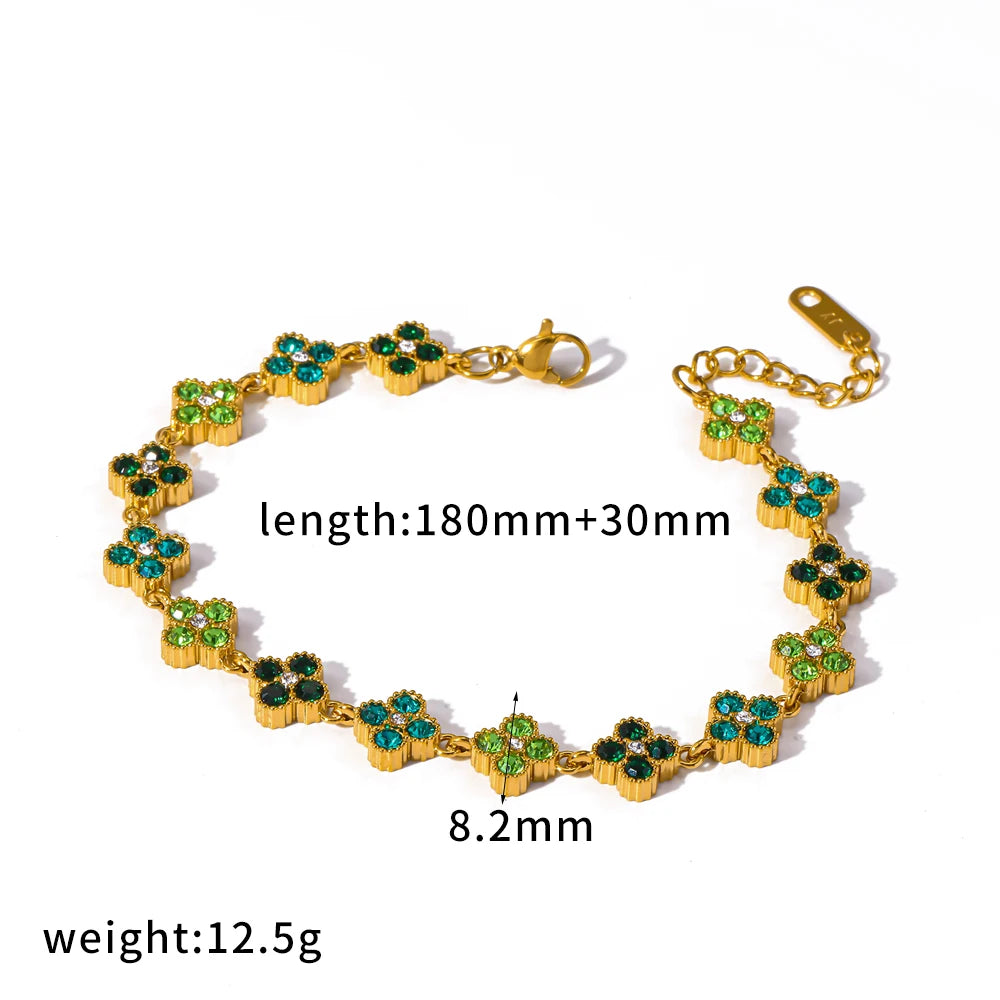 Bracelet Fleurs Colorées en Zircon – Acier Inoxydable 316L, Plaqué Or 18K