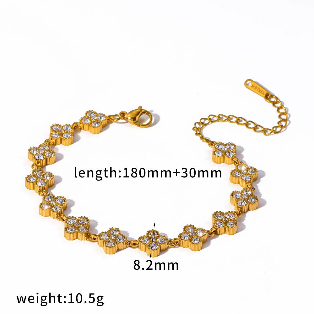 Bracelet Fleurs Colorées en Zircon – Acier Inoxydable 316L, Plaqué Or 18K