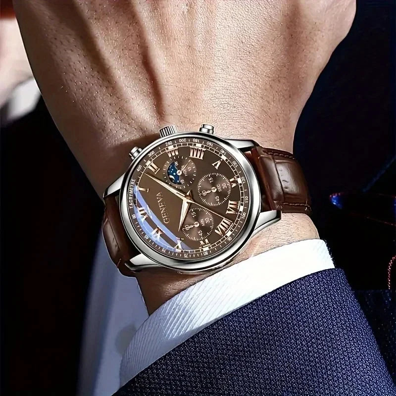 Montre Homme Élégante à Cadran Romain avec Bracelet en Cuir