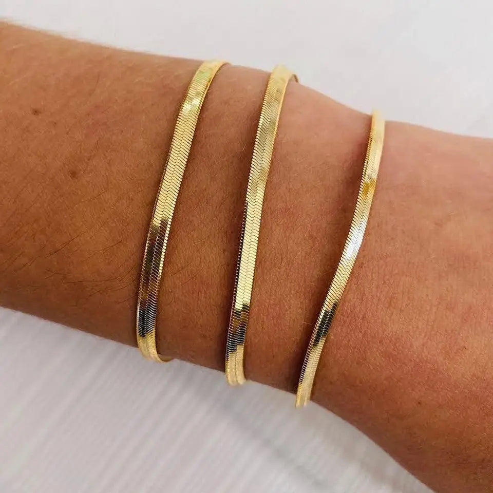 Bracelet Chaîne Serpent en Acier Inoxydable – 2/3/4/5 mm, Or ou Argent