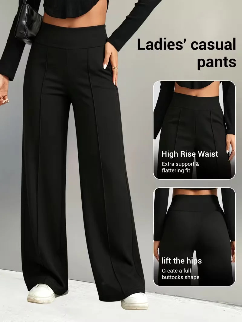 Pantalon femme taille haute à jambes larges – Jogging décontracté